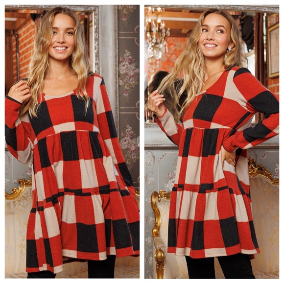 #06 Boho Fabulous Plaid Pattern Tiered Mini Dress - Picture 6 of 6